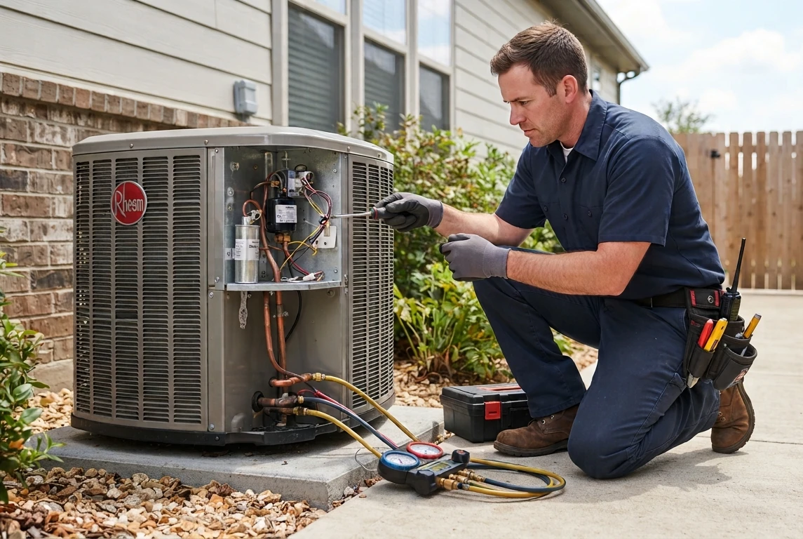 Service technician working on an HVAC uit